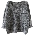 Women’s Casual Unbalanced Crew Neck Knit Sweater Loose Pullover Cardigan (Grey)