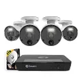 Swann Home Security Camera System with 2TB HDD, 8 Channel 4 Cam, POE Cat5e NVR 4K HD Video, Indoor or Outdoor Wired Surveillance CCTV, Color Night Vision, Heat Motion Detection, LED Light, 876804
