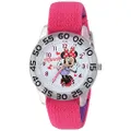 Disney Minnie Mouse Kids' Bezel Stainless Steel Time Teacher Analog Nylon Strap Watch, Clear, Dk Pink Dk Purple, Classic