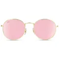 WearMe Pro - Reflective Lens Round Trendy Sunglasses, Gold Frame / Pink Mirrored Lens, One Size