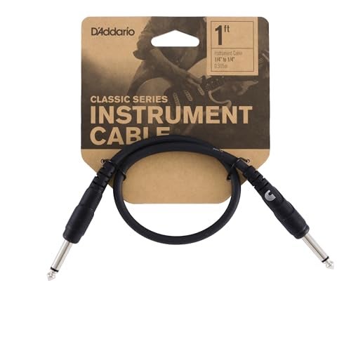 D'Addario Guitar Cable - Guitar Patch Cable - Instrument Cable - Guitar Accessories - Classic Series Cable - 1 Foot/0.30 Meters - Straight End - 1 Pack