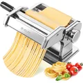 Pasta Machine, ISILER 9 Adjustable Thickness Settings Pasta Maker, 150 Roller Noodles Maker with Aluminum Alloy Rollers and Cutter for Pasta, Spaghetti, Fettuccini, Lasagna