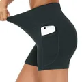 THE GYM PEOPLE High Waist Yoga Shorts for Women Tummy Control Fitness Athletic Workout Running Shorts with Deep Pockets (Small, Dark Grey)