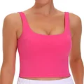 THE GYM PEOPLE Women's Square Neck Longline Sports Bra Workout Removable Padded Yoga Crop Tank Tops, Bright Pink, Medium