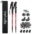TheFitLife Nordic Walking Trekking Poles - 2 Packs with Antishock and Quick Lock System, Telescopic, Collapsible, Ultralight for Hiking, Camping, Mountaining, Backpacking, Walking, Trekking … (Red)