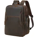 TIDING Men's Vintage Genuine Leather 17.3 Inch Laptop Backpack Extra Large Camping Travel Weekender Daypack 31.9L, Dark Brown, Large, Travel Backpacks