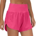 THE GYM PEOPLE Womens High Waisted Running Shorts Quick Dry Athletic Workout Shorts with Mesh Liner Zipper Pockets, Bright Pink, Medium
