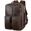 TIDING Vintage Full Grain Leather 17.3" Laptop Backpack Large Capacity Travel School Daypack for Men