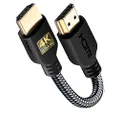 PowerBear 4K HDMI Cable 0.5 ft (6 inch) High Speed, Braided Nylon & Gold Connectors, 4K @ 60Hz, Ultra HD, 2K, 1080P, ARC & CL3 Rated | For Laptop, Monitor, PS5, PS4, Xbox One, Fire TV, Apple TV & More