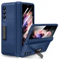 Ruky Case for Samsung Galaxy Z Fold 3 with Kickstand, Hinge Protection Case Full Body with Built-in Screen Protector PU Leather Protective Phone Stand Case for Samsung Galaxy Z Fold 3 5G, Blue