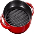 STAUB 12012206 Cast Iron Round Pure Grill with Two Handles, 22 cm, Cherry