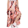 Free People Womens Printed Tiered Maxi Skirt, Pink, 4