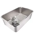Yangbaga Stainless Steel Litter Box for Cat and Rabbit, Large Size with 8in High Sides and Non Slip Rubber Feet. Odor Control, Non Stick Smooth Surface, Easy to Clean, Never Bend