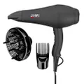 JINRI 1875W Professional Salon Hair Dryer Ionic Infrared Blow Hair Dryer With Diffuser & Concentrator Attachments for Curly Hair, Black