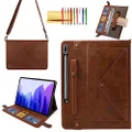 Case for Samsung Galaxy Tab S9 Ultra/S8 Ultra 14.6-inch, Techcircle Folio Stand PU Leather Cover with Hand Strap, Crossbody Protective Case w/Pen Holder Card Slots Envelope Pocket Wallet Case, Coffee