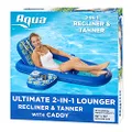 Aqua Campania Ultimate 2-in-1 Pool Float Lounge – Extra Large – Inflatable Pool Floats for Adults with Adjustable Backrest & Cupholder Caddy – Royal/Lime Hibiscus