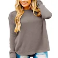 MEROKEETY Women's Long Sleeve Oversized Crew Neck Solid Color Knit Pullover Sweater Tops, Etherea, Small