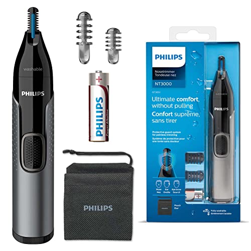 Philips Nose Hair Trimmer, Series 3000 Nose, Ear and Eyebrow Trimmer Showerproof with Protective Guard System, Battery-Operated, No pulling Guaranteed - NT3650/16