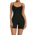 SHAPERX Mid-Thigh Bodysuit Tummy Control Compression Shapewear for Women Seamless Full Body Shaper, SZ6224-Black-S, Black, Small
