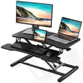 FITUEYES Height Adjustable Standing Desk 32” Wide Sit to Stand Converter Stand Up Desk Tabletop Workstation for Laptops Dual Monitor Riser Black SD308001WB