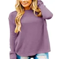 MEROKEETY Women's Long Sleeve Oversized Crew Neck Solid Color Knit Pullover Sweater Tops, Purple, Small