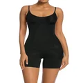 SHAPERX Mid-Thigh Bodysuit Tummy Control Compression Shapewear for Women Seamless Full Body Shaper, SZ6224-Black-L, Black, Large