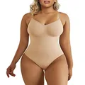 SHAPERX Bodysuit for Women Tummy Control Shapewear Seamless Sculpting Thong Body Shaper, Beige, 4X-Large-5X-Large