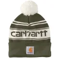 Carhartt Men's Knit pom Cuffed Logo Beanie, Arborvitae, One Size