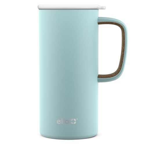 Ello Campy Vacuum Insulated Travel Mug with Leak-Proof Slider Lid and Comfy Carry Handle, Perfect for Coffee or Tea, BPA Free, Frost, 18oz