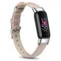 Fintie Bands Compatible with Fitbit Luxe, Soft Genuine Leather Replacement Strap Wrist Band, Beige