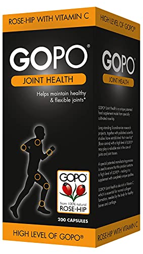 Rosehip Joint Supplement by GOPO (200 Capsules): Rose Hips Joint Support - Patented Formula w/Vitamin C, Non-GMO, Vegan - Clinically Proven for Natural Joint Health & Joint Care