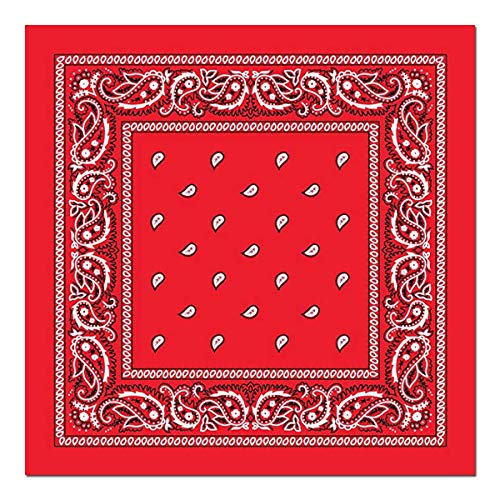 LM 12Pcs Bandanas 100% Cotton Paisley Print Head Wrap Scarf Wristband (Red)