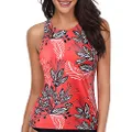 Holipick Women High Neck Tankini Top Floral Printed Swimsuit Tummy Control Backless Swimwear Orange Red Floral XL
