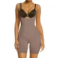 SHAPERX Tummy Control Shapewear for Women Seamless Fajas Bodysuit Open Bust Mid Thigh Body Shaper Shorts, Cocoa, Meduim