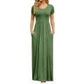 DB MOON Women's 2022 Casual Summer Maxi Dresses Short Sleeve Empire Waist Long Dress with Pockets, Army Green, Large