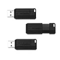Verbatim 32GB PinStripe Retractable USB 2.0 Flash Thumb Drive with Microban Antimicrobial Product Protection – 3pk – Black