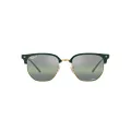 Ray-Ban Rb4416f New Clubmaster Low Bridge Fit Square Sunglasses, Green on Gold/Polarized Green Mirror, 55 mm
