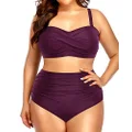 Yonique Women Plus Size Two Piece Swimsuits High Waisted Bathing Suits Bandeau Bikini Tummy Control Swimwear, Purple, 12 Plus