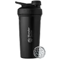 BlenderBottle Strada Twist Cap Shaker Cup Insulated Stainless Steel Water Bottle with Wire Whisk, 24-Ounce, Black