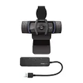 Logitech C920S HD Pro Webcam with Privacy Shutter Bundle with 4-Port 3.0 USB Hub (2 Items)