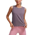 CRZ YOGA Pima Cotton Cropped Tank Tops for Women Workout Crop Tops High Neck Sleeveless Athletic Gym Shirts purple gray S
