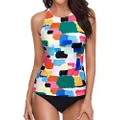 Holipick Two Piece Tankini Swimsuits for Women Tummy Control Bathing Suits High Neck Halter Swim Tank Top with Shorts, Color Block, XX-Small
