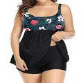 Holipick Plus Size Two Piece Tankini Swimsuits for Women Tummy Control Bathing Suits Scoop Neck Tankini Top with Boy Shorts, Black With Floral, 22 Plus