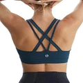 RUNNING GIRL Sports Bra for Women, Criss-Cross Back Padded Strappy Sports Bras Medium Support Yoga Bra with Removable Cups, E-dark Blue, Large