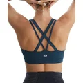 RUNNING GIRL Sports Bra for Women, Criss-Cross Back Padded Strappy Sports Bras Medium Support Yoga Bra with Removable Cups, E-dark Blue, Large