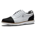 FootJoy Women's Traditions Golf Shoe, White/Black Cap Toe, 7.5