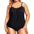 Holipick Plus Size Two Piece Tankini Swimsuits for Women Blouson Tankini Tops with Swim Bottoms Tummy Control Bathing Suits, Black, 22 Plus