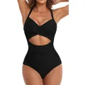 Eomenie Women's One Piece Swimsuits Tummy Control Cutout High Waisted Bathing Suit Wrap Tie Back 1 Piece Swimsuit, Black-01, X-Small