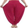 fitglam Women's Harem Pants Lounge Yoga Baggy Pants Soft Plus Size Joggers, Burgundy Red, Medium