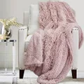 The Connecticut Home Company Faux Fur Warm and Hypoallergenic Washable Reversible Super Soft, Plush Luxury Couch or Bed Throw Blanket Shag with Sherpa , 65x50 inches , Dusty Rose , Large